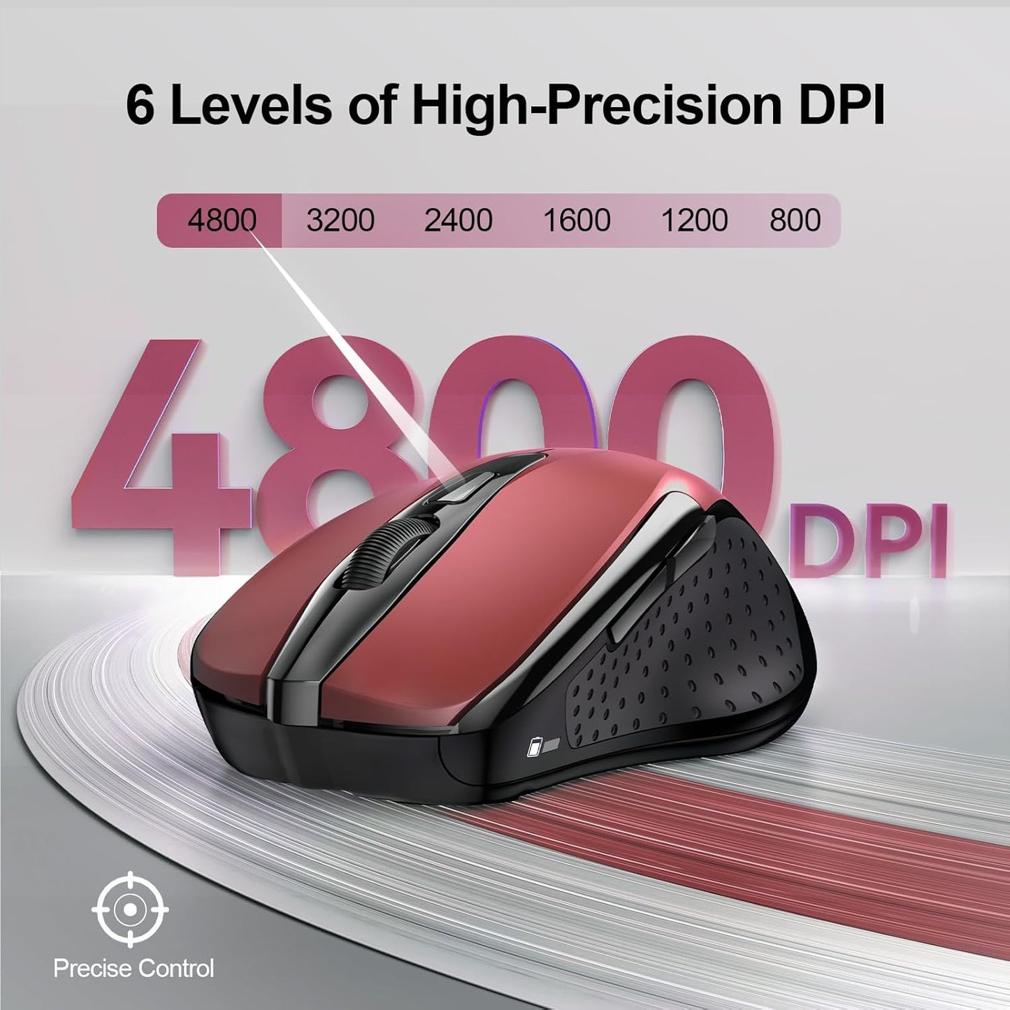 TECKNET Wireless Mouse (2.4G & BT5.0/3.0) Silent 4800 DPI Computer USB A & Bluetooth Mouse 6 Buttons, Wide Compatibility - Red