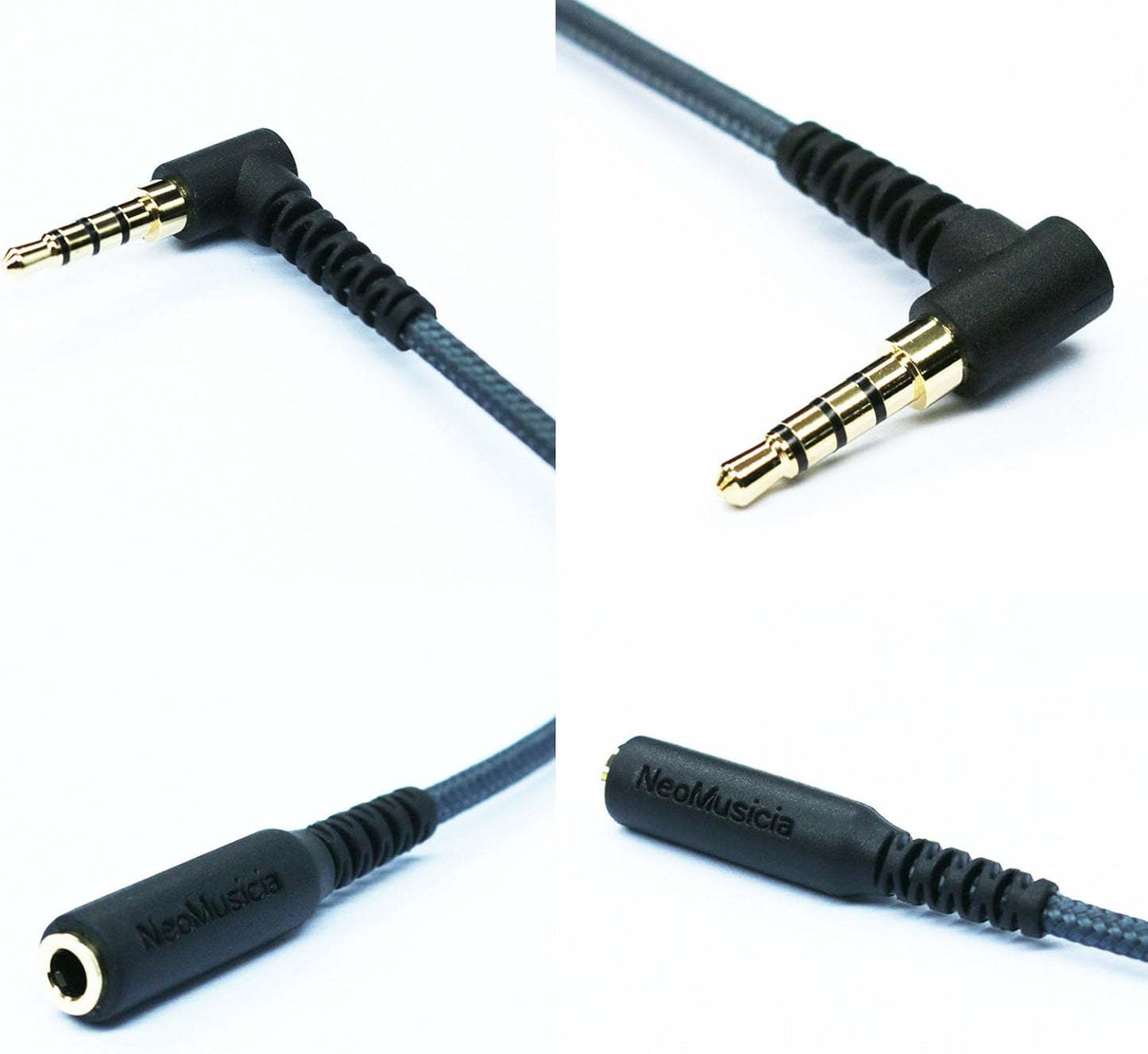 150cm(4.5ft) Right Angle 4 Pole 3.5mm 1/8 inch Male to 4 Pole 3.5mm 1/8 inch Female Stereo Audio Headphone Earphone Extension Cable Adapter Cord Tangle-Free Braided Wire