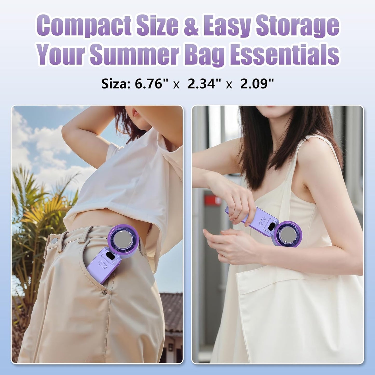 Portable Handheld Fan Rechargeable 100 Speeds Turbo Ice Cooling Fan Personal Mini Fan Small Foldable 3-IN-1 Neck/Desk/Hand Fan, Travel Essentials Gifts for Women Men/Violet