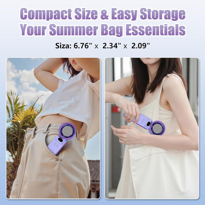 Portable Handheld Fan Rechargeable 100 Speeds Turbo Ice Cooling Fan Personal Mini Fan Small Foldable 3-IN-1 Neck/Desk/Hand Fan, Travel Essentials Gifts for Women Men/Violet