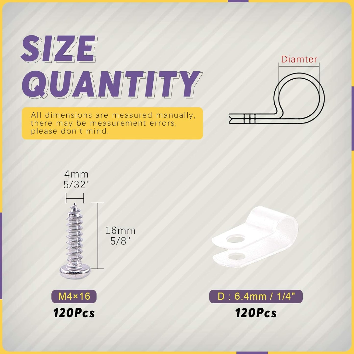 Swpeet 120 Pack White 1/4 Inch Nylon Plastic R-Type Cable Clips Clamp Kit, Nylon Screw Mounting Cord Fastener Clips with 120 Pack Screws for Wire Management (1/4 Inch, White)