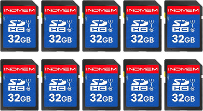 INDMEM SD Card 32GB, 10-Pack UHS-I Class 10 MLC Flash Memory Card, High-Speed Secure Digital Cards for Cameras, DSLR, Action Cams - Reliable Storage