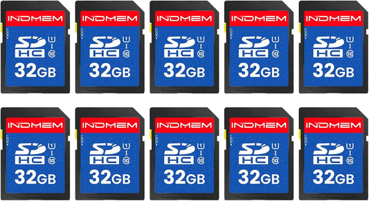 INDMEM SD Card 32GB, 10-Pack UHS-I Class 10 MLC Flash Memory Card, High-Speed Secure Digital Cards for Cameras, DSLR, Action Cams - Reliable Storage