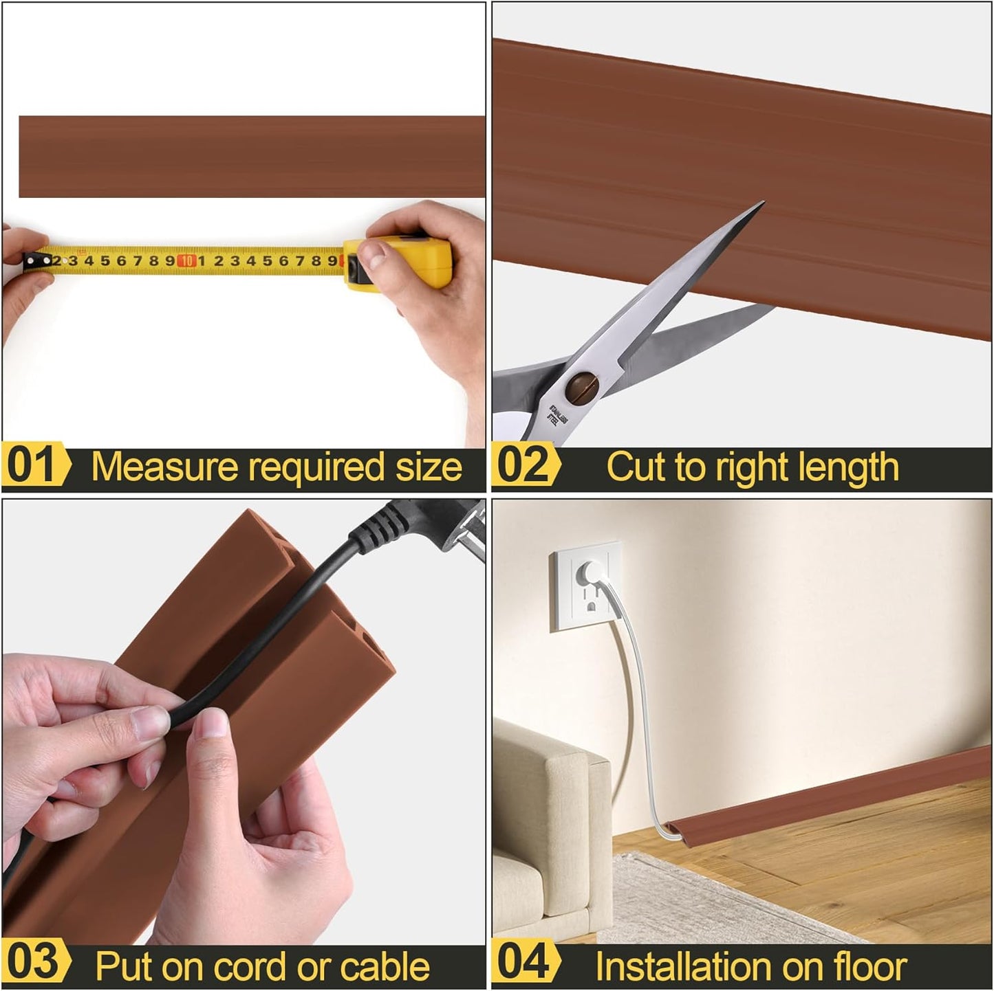 MYFAMIREA 6.5FT Floor Cord Cover Heavy Duty Cable Cover Protector 3 Channels Extension PVC Floor Wire Cover Outdoor Cord Hider Management Cord Cover for Wire on Floor for Home Office Outdoor, Brown,2M