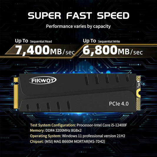 FN970 4TB M.2 2280 PCIe Gen4 x4 NVMe 1.4 Internal Solid State Drive with Heatsink - Speeds up to 7,400MB/s, Configure DRAM Cache, Compatible PS5 Internal SSD