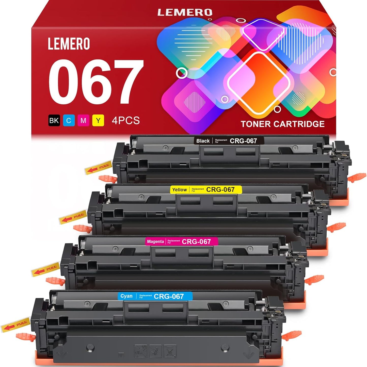 LEMERO 067 Toner Cartridges Compatible for Canon 067 067H Toner Cartridges Set Work for Canon MF656Cdw MF654Cdw MF653Cdw LBP632Cdw MF652Cdw LBP633Cdw Printer (BCMY-4 Pack of 067 067H Toner)