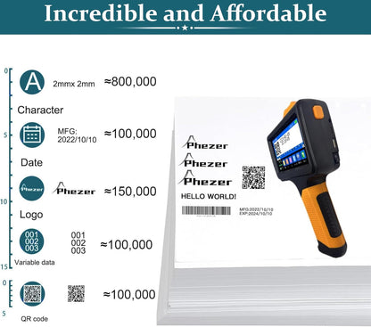 P19 Handheld Inkjet Printer for Any Surface, Portable 360° All-Round Coding Machine Print Height 2-12.7mm for Date/Time/Barcode/QR Code/Logo, with Cartridge(Anti-Slip Handle, Upgrade Version)