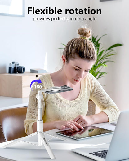 UBeesize Magnetic Tripod for iPhone with Remote, 64’’ Extendable Phone Stand for Video Recording/Vlogging, N52 Strong Holder for iPhone 12-15/Android, Portable Travel Selfie Stick Tripod(White)
