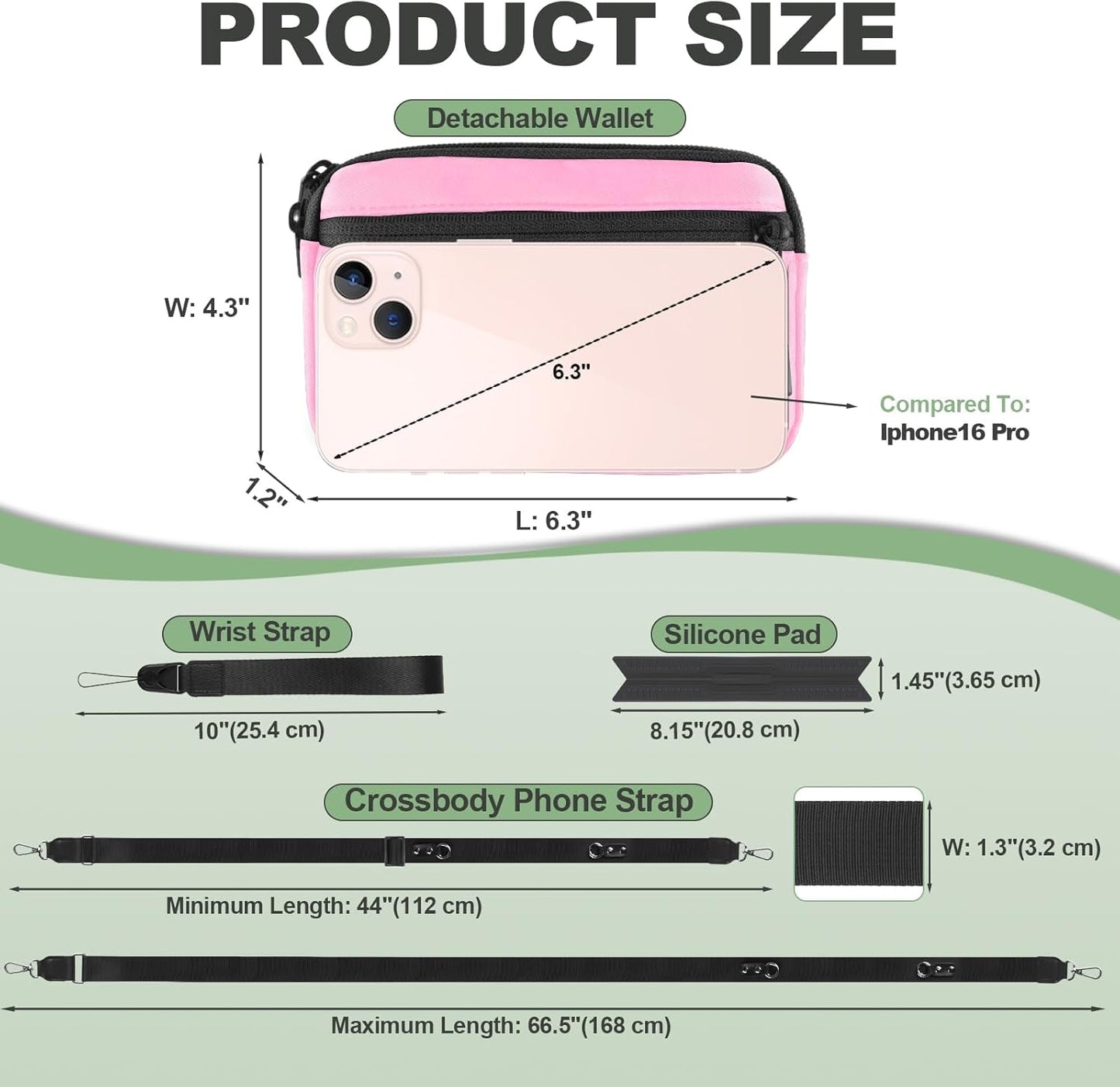 Clip and Go Strap for Phone with Wallet Crossbody, Adjustable Phone Lanyard with Detachable RFID Wristlet Wallet & Ultra-Thin 360° Rotatable Metal Tabs for All Smartphones (Pink)