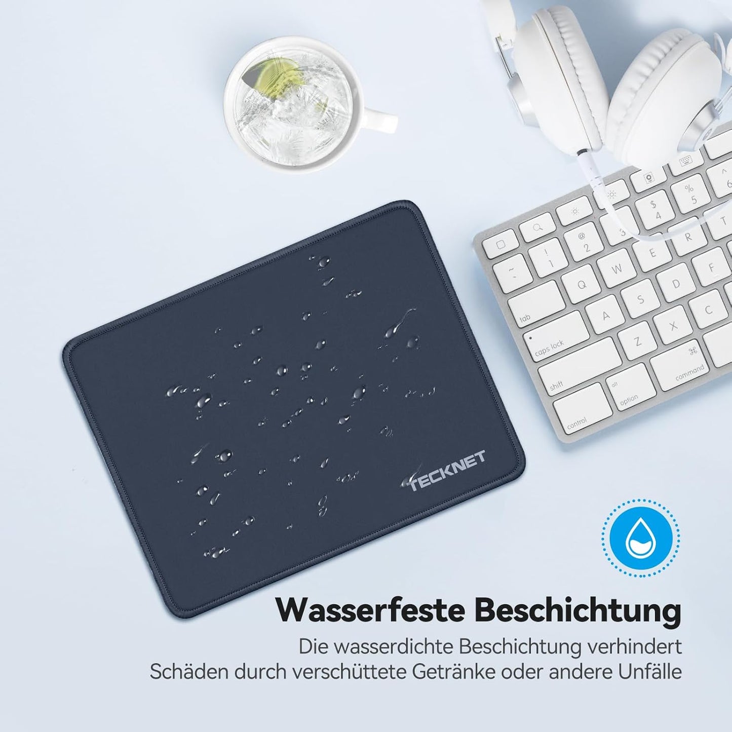 TECKNET Mouse Pad with Anti-fray Stitchin, Waterproof Surface & Non-Slip Rubber Base with Stitched Edges Gaming Mouse Mat for Laptop，Compatible with Laser and Optical Mice