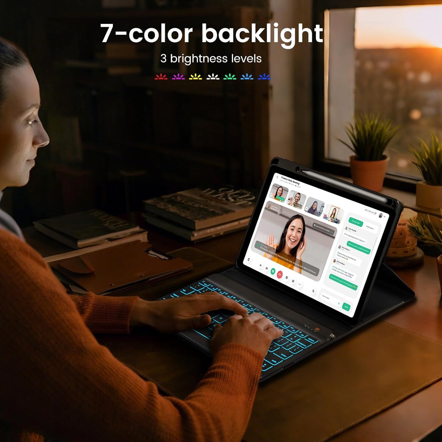 OYEEICE Keyboard Case for iPad Pro 12.9 inch (6th, 5th, 4th Gen) & New Air 13 inch M2, 7 Color Backlit Detachable Wireless Keyboard, Auto Sleep/Wake Cover with Pencil Holder (2022 2021 2020) - Black