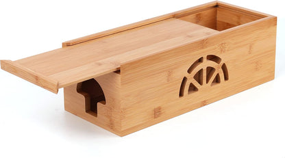 Extra Large Cable Management Box with Lid, Bamboo Cable Box for Cords, Power Strips or Surge Protectors, Hide Loose Wires Behind TVs, Home, Computers, Office Desks by HTB