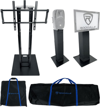Rockville RTP33-TV Black Totem DJ Speaker/Lighting Stand, Detachable TV Mount, Adjustable Height, Stable Base, for DJs and Event Professionals