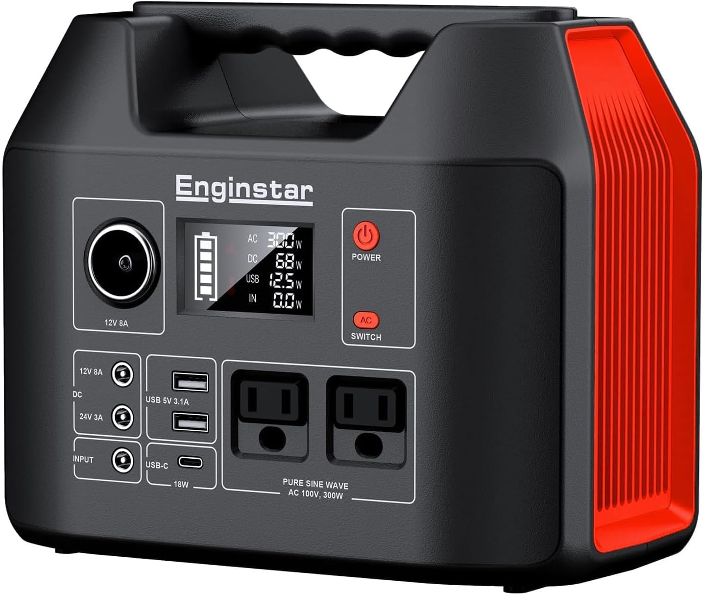 EnginStar Portable Power Station 300W 296Wh Battery Bank with 110V Pure Sine Wave AC Outlet for Outdoors Camping Hunting and Emergency, 80000mAh Backup Battery Power Supply for CPAP