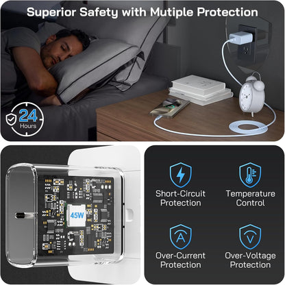 45W Super Fast Charger USB C, 45 Watt Type-C Android Phone Charger Fast Charging Block with 10FT Type C Cords for Samsung Galaxy S25 Ultra/S24 Ultra/S24+/S23 Ultra/S22 Plus/S20, Tab S9/S8 Ultra(Blue)