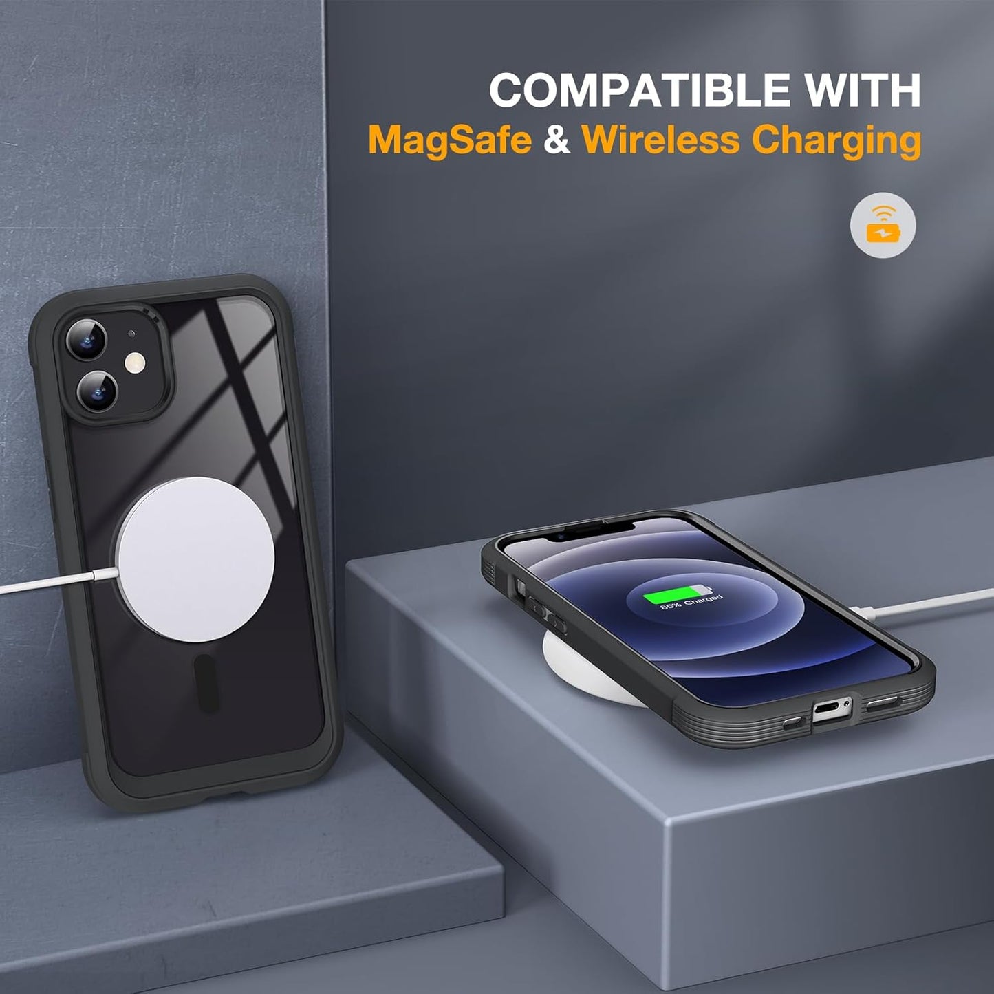 Miracase Magnetic for iPhone 12/12 Pro Case 6.1 inch, (Compatible with MagSafe) Upgrade Full-Body Clear Phone Bumper Case with Built-in 9H Tempered Glass Screen Protector, Magnetic Classic Black