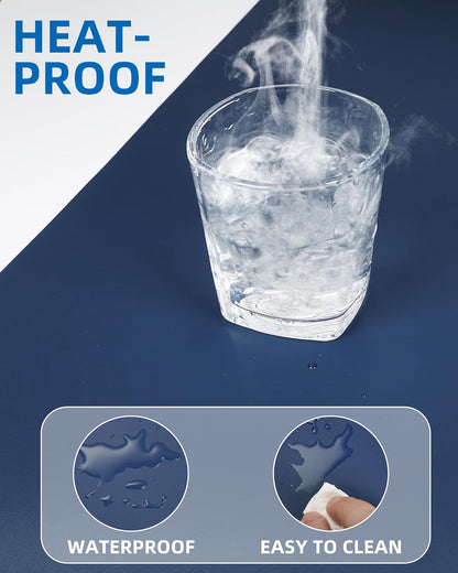 Leather Desk Pad Blotter,Mouse Pad,Office Desk Mat, Non-Slip PU Leather Desk mat,Large Desk mat,Waterproof Keyboard mat for Office/Home/Decor (Midnight Blue,31.5" x 15.7")