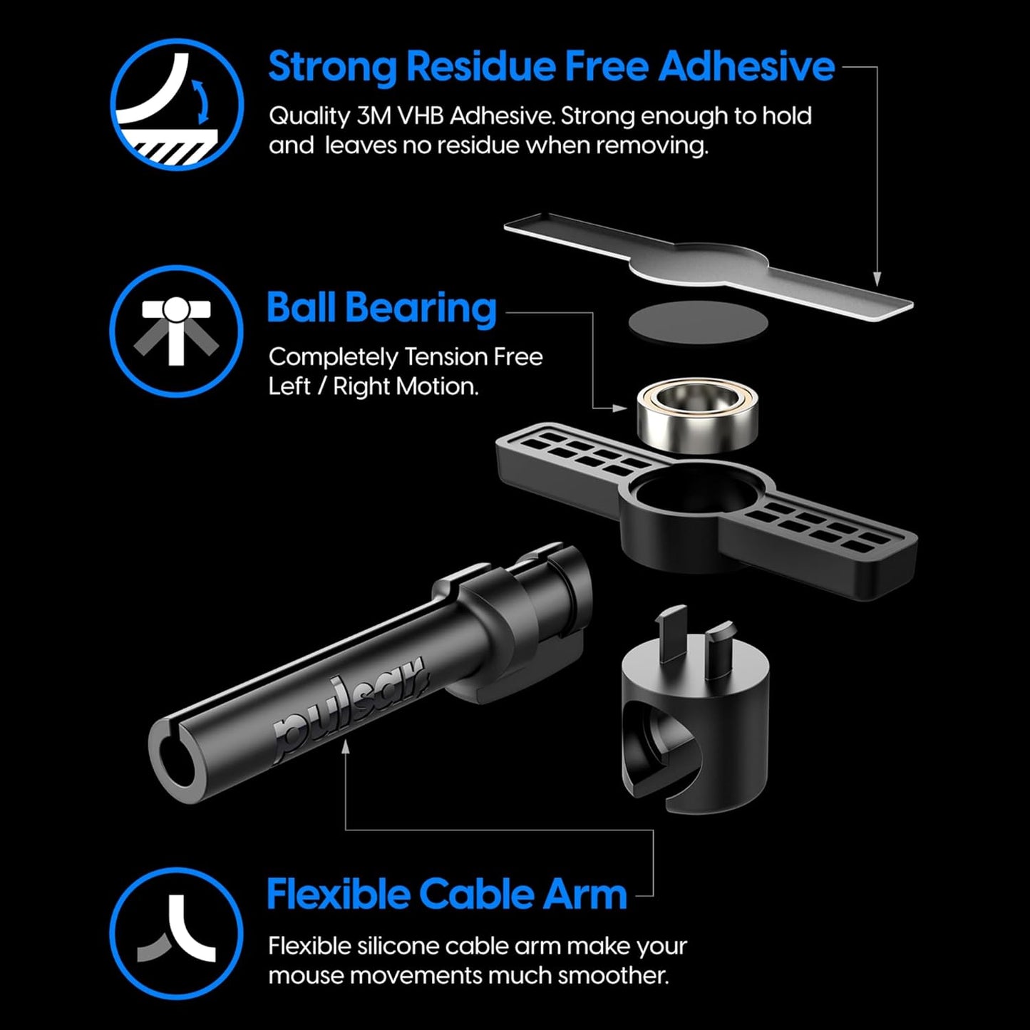 Pulsar Gaming Gears - Micro Bungee ES : Drag-Free Wired Mouse Support - Free Motion on Your Desk - Super Compact Size - Attach it to Your Monitor - Get More Space (Single Pack)