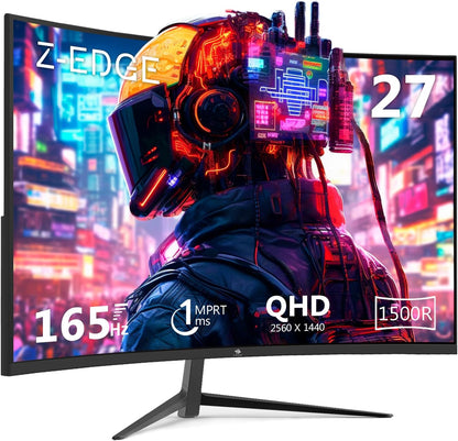 Z-Edge 27 inch Curved Gaming Monitor, QHD 1440P 165Hz 144Hz Curved 1500R Computer Monitor, MPRT 1ms Monitor Gaming, 16.7M Colors, UG27Q Frameless Bezel, 2X DP 1.4 Ports and 2X HDMI 2.0 Ports