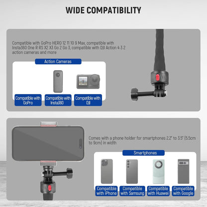 NEEWER Flexible Phone Holder with Magnetic Quick Release Camera Mount Compatible with Insta360 DJI Action 4 iPhone, Bendable Selfie Stick for Shopping Cart/Stroller/Treadmill/Gym, GP-17