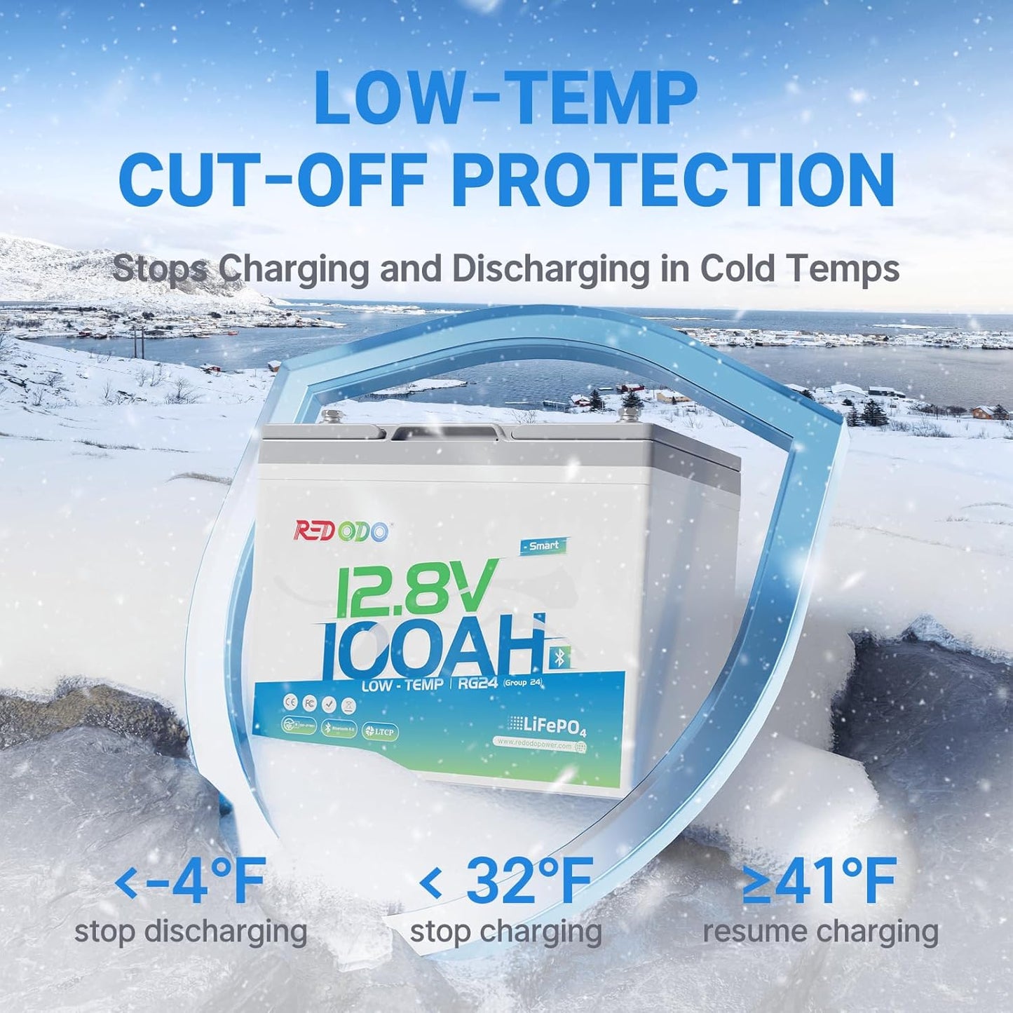 Redodo 12V 100Ah LiFePO4 Battery Bluetooth, Low-Temp Protection BCI Group 24 Lithium Battery for Trolling Motor, Bulit-in 100A Smart BMS, Perfect for Marine, Boat, RV, Solar and Off Grid