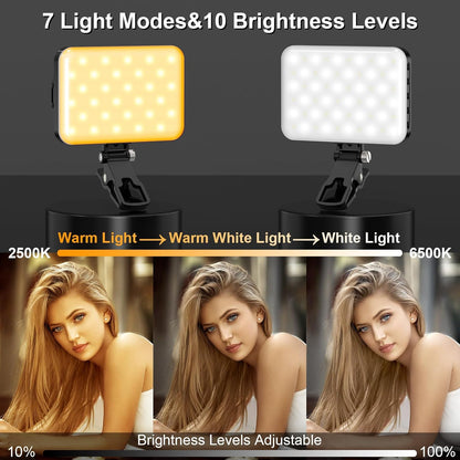 Hagibis LED Camera Light - Portable Photography Lighting with 60 LED, 2200mAh Rechargeable Battery, 7 Modes, 10-Level Brightness, Clip-on Light for Phone/Tablet/Laptop