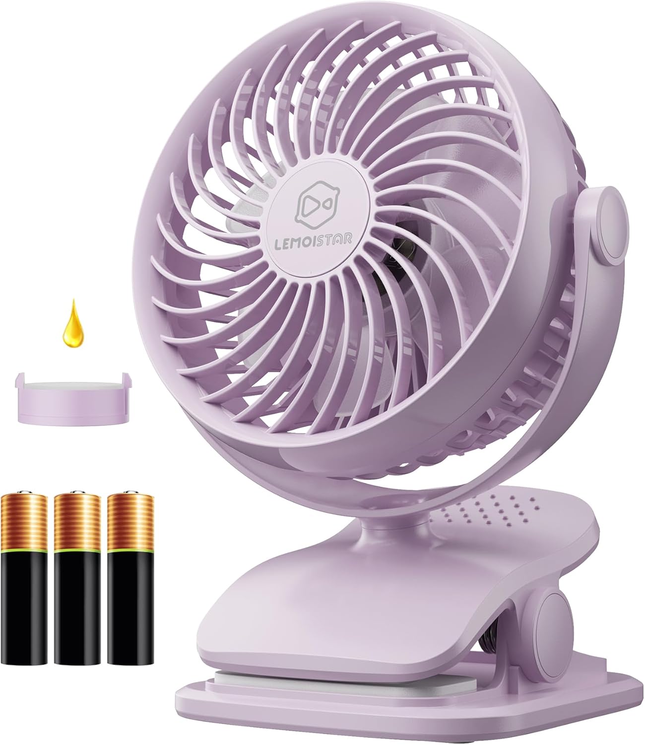 Shinebella AA Battery Powered Clip on Fan with 4-Speed, 5’’ Small Desk Fan with Aroma Function, USB Powered, 360°Rotation, Ultra Quiet, for Golf Cart, Stroller, Bedroom,Car(Batteries Not Included)