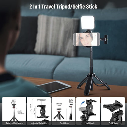 NEEWER Vlogging Kit for Phone with RGB LED Light/Lavalier Wireless Microphone System/Selfie Stick Phone Tripod, Content Creator Essentials for iPhone Android Podcast YouTube, PA048