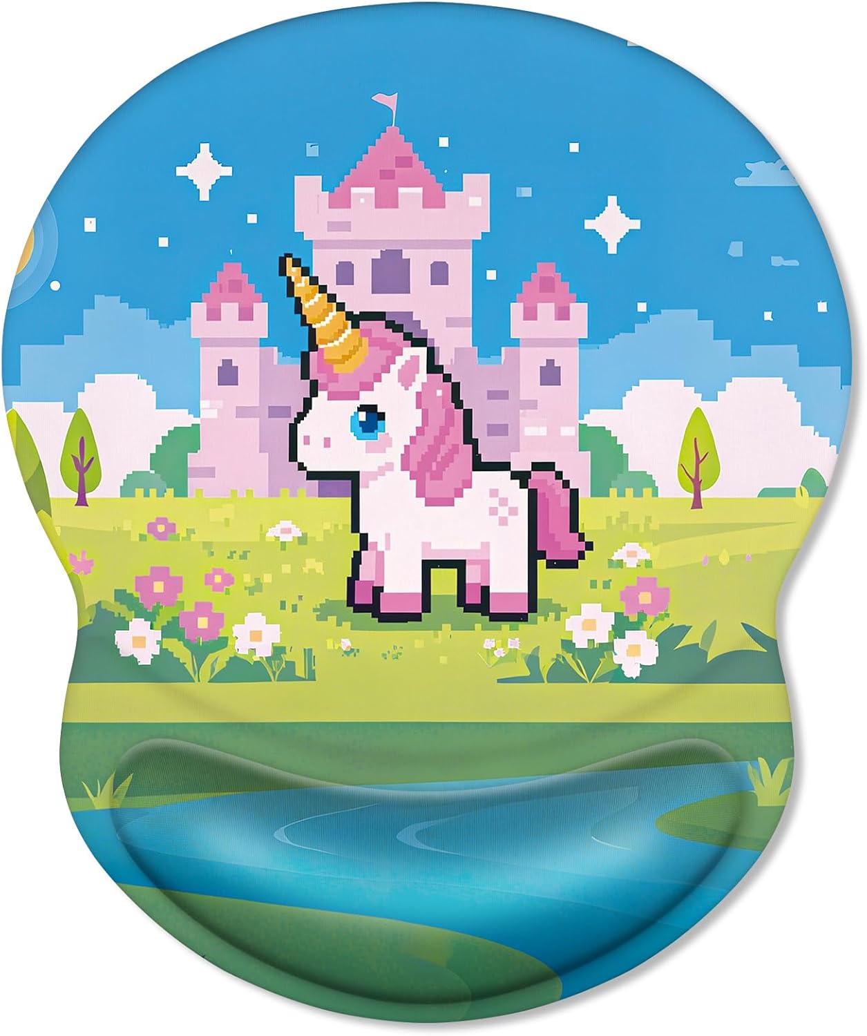 ITNRSIIET Ergonomic Mouse Pad with Comfort Gel Wrist Rest, Non-Slip PU Base, Smooth Textured Surface, Reduces Hand Fatigue & Wrist Pain, 8.7 x 7.2 Inch for Office Gaming Home, PixelCastle