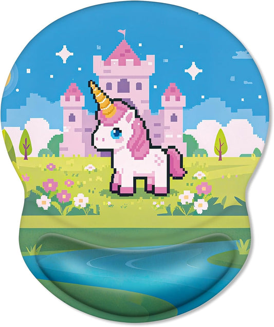 ITNRSIIET Ergonomic Mouse Pad with Comfort Gel Wrist Rest, Non-Slip PU Base, Smooth Textured Surface, Reduces Hand Fatigue & Wrist Pain, 8.7 x 7.2 Inch for Office Gaming Home, PixelCastle