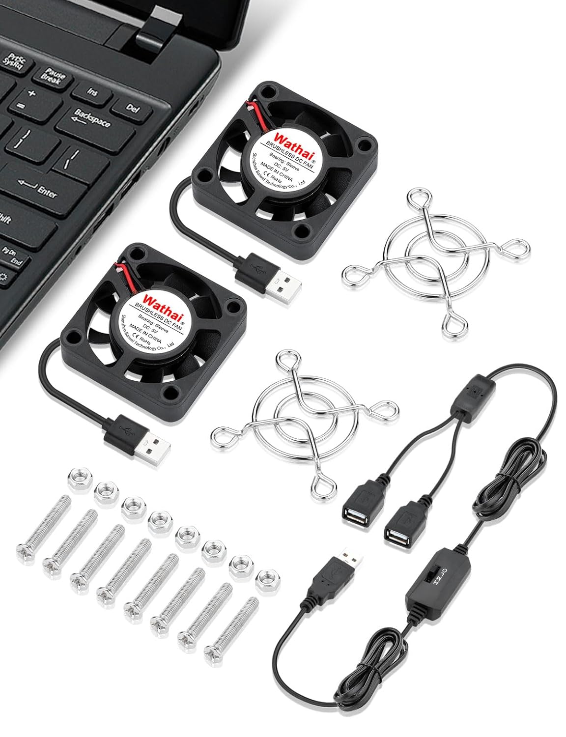 2Pack Wathai 40mm x 10mm Mini USB Fan with Speed Control 5V Small Computer USB Fans for Welding Helmet, Aquarium, Terrarium, Camera, VR Receiver DVR PlayStation Xbox Computer Cabinet Cooling