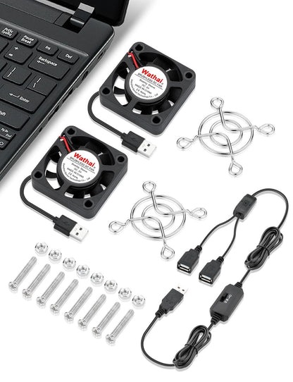 2Pack Wathai 40mm x 10mm Mini USB Fan with Speed Control 5V Small Computer USB Fans for Welding Helmet, Aquarium, Terrarium, Camera, VR Receiver DVR PlayStation Xbox Computer Cabinet Cooling