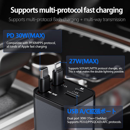 Mini Retractable Car Charger, 87W Car Accessories Adapter for iPhone 16 USB C Charger Fast Charging, Travel Essentials Gifts for Women Men, Road Trip Essentials for iPhone 16e 16 15 14 13 12