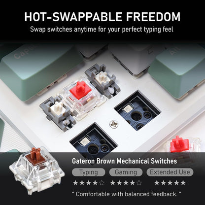 iRocks K74R Wireless RGB Illuminated Mechanical Gaming Keyboard, Hot-Swappable Switches, Easy-Clean Floating Design, PBT 107 Keys NKRO, Detachable USB-C Cable - Island Blue (Brown Switches)