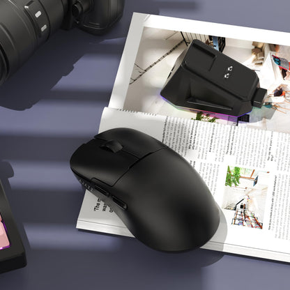 AJ159P MC Triple Mode (2.4G/Wired/Bluetooth 5.2) Gaming Mouse, 12000 DPI, 56g Ultra-Light, Magnetic RGB Charging Dock, Programmable 6 Buttons, Ergonomic Design for Computer Laptop PC, Black