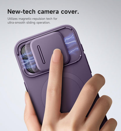 SURITCH for iPhone 15 Pro Max Case with Magnetic Camera Slide Cover and Adjustable Kickstand, Compatible with MagSafe, Shockproof Bumper Case Slim Protective Cover 6.7 Inch, Dark Purple