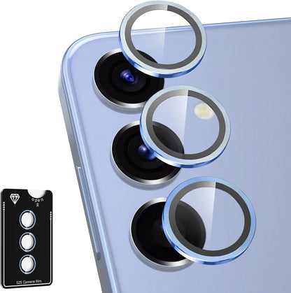 for Samsung Galaxy S25 Camera Lens Protector, Individual Metal Ring Tempered Glass Lens Cover, [Strong Adsorption] Scratch Resistant Ultra-Thin HD Clear Lens Cover, 1 Set-Blue