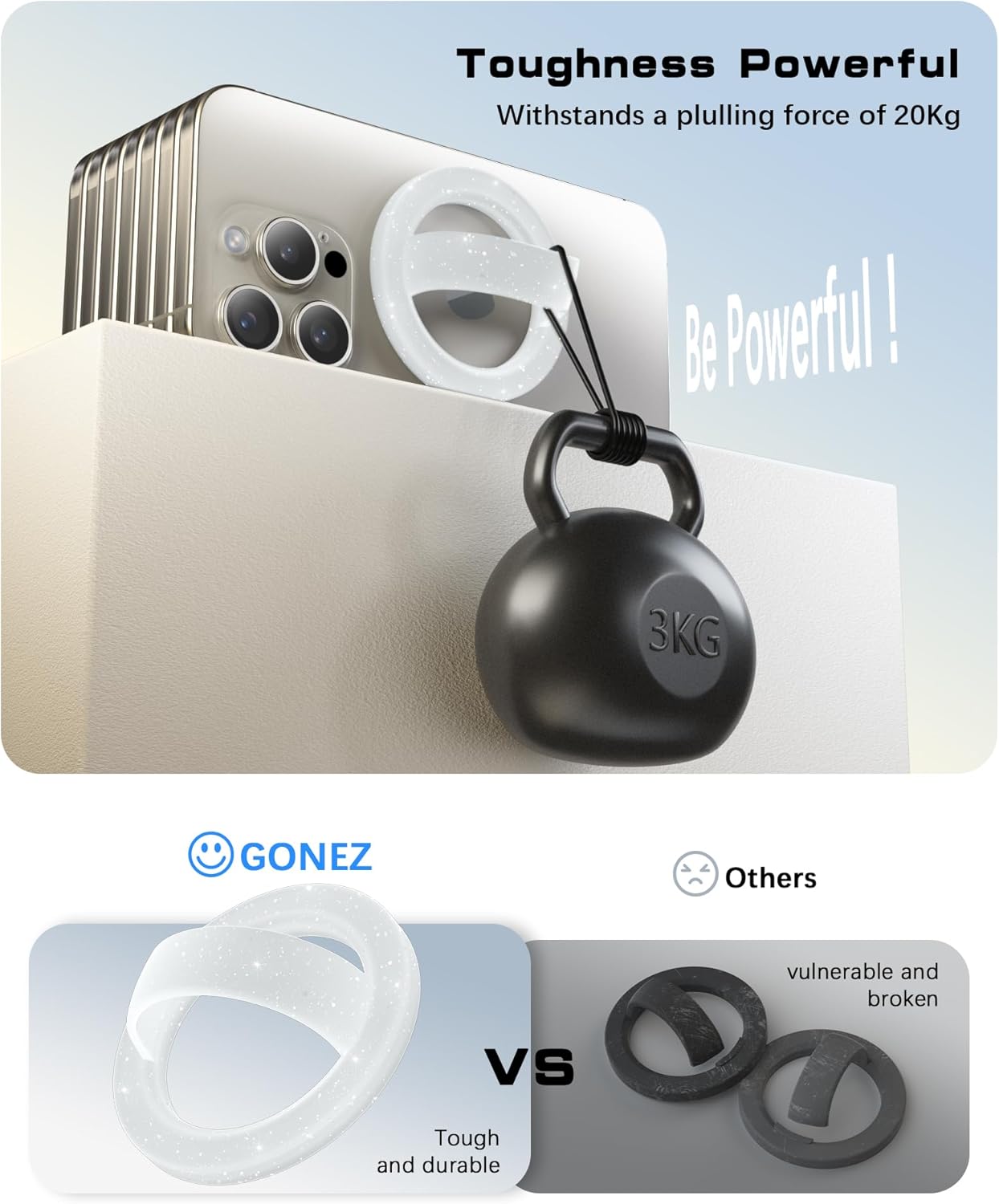 GONEZ Magnetic Phone Grip Compatible with MagSafe, Removable Silicone Loop Grip, Phone Ring Holder for Back of Phone for iPhone 16/15/14/13/12 Series, Glitter White