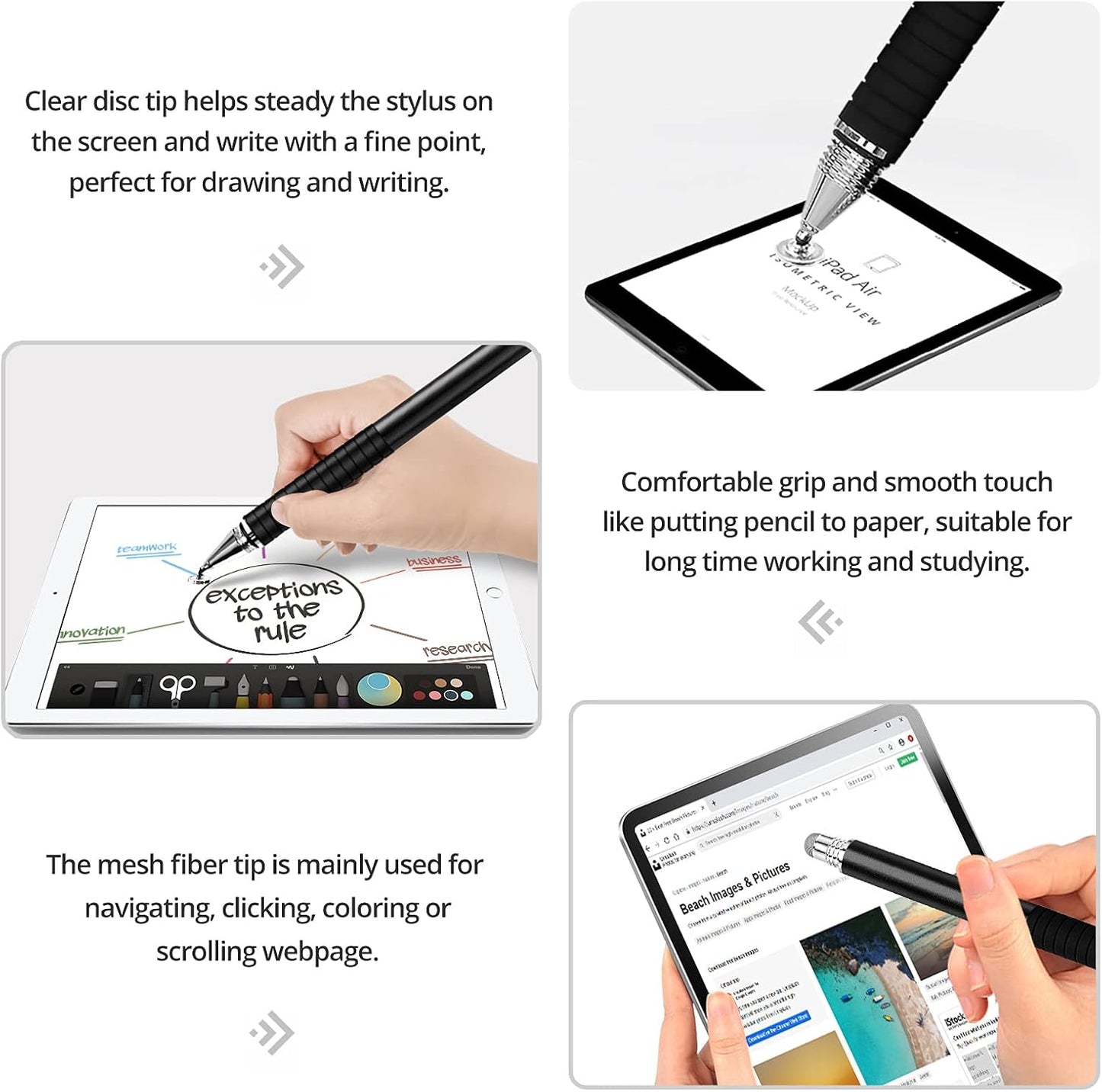 Capacitive Stylus Pen (4 Pack), Universal Stylist Pens 2 in 1 Precision Series Fine Point Disc Touch Screen for iPhone/iPad/Android/Tablet and All Screens