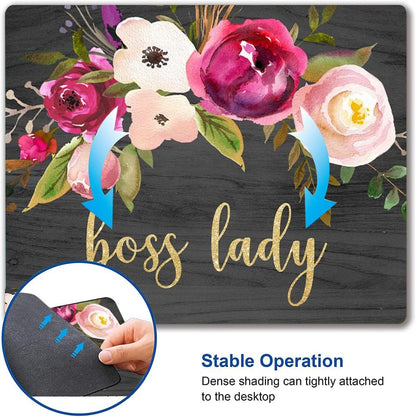 Hokafenle Boss Lady Mouse Pad - Floral Funny Mouse Mat, Square Waterproof, Non-Slip Rubber Base for Office Laptop