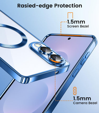 Slim Thin for Samsung Galaxy S25 Edge Case, Compatible with MagSafe, Built-in Camera Lens Protector, Shockproof Protective Phone Case, Soft Electroplated Clear Cover, Sapphire Blue
