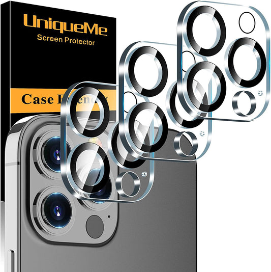 UniqueMe [3 Pack for iPhone 13 Pro/iPhone 13 Pro Max Camera Lens Protector, Tempered Glass [Case Friendly][New version][Scratch-Resistant][Easy Installation] - Clear