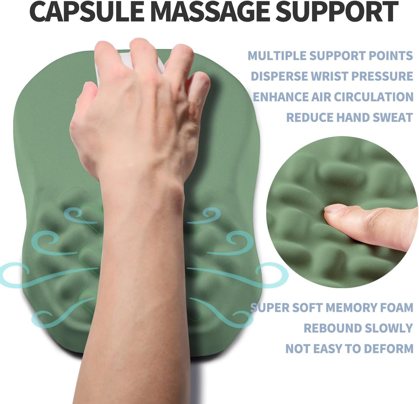 Ergonomic Raised Mouse Pad Wrist Support with Bilateral Slope Memory Foam Mousepad for Wrist Rest and Carpal Tunnel Pain Relief 11.8x7.9〃 Green