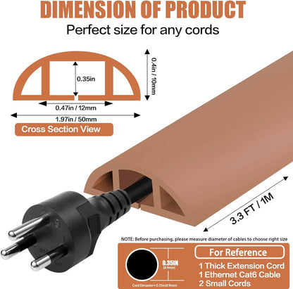 Floor Cord Cover Self Adhesive Cord Hider,3.3FT Cable Management, Extension Strip Protector for Wires, Prevent Cable Trips for Offices, Gyms, Exhibitions Cavity:0.47"(W) x 0.35"(H) Brown