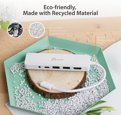 j5create USB-C Pink Multi-Port Hub with Power Delivery with 4K HDMI/2 USB-A 5Gbps/PD 100W Charging SD&Micro SD/3.5mm Audio | for MacBook/iPad Pro/iMac/Surface/XPS/Thinkpad/Galaxy/and More(JCD373ER)