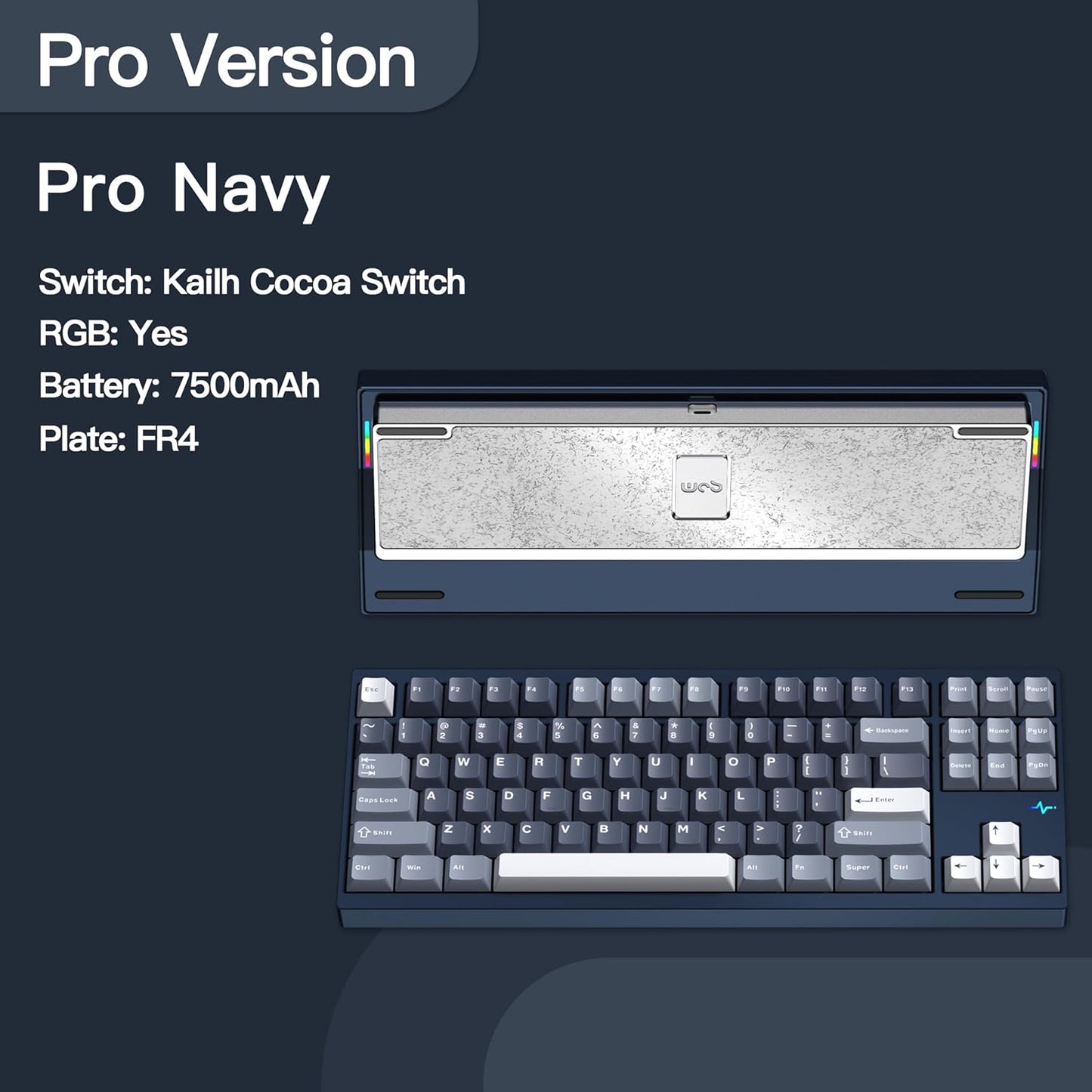 KEEBMONKEY WOBKEY Crush 80 Reboot CNC Aluminum 5-Second Quick-Release Triple-Mode Connectivity Mechanical Keyboard with Superior Acoustics (Pro Navy)