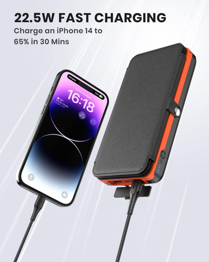 Hiluckey Solar Charger Power Bank 27000mAh - 22.5W Fast Charging Portable Phone Charger with 4 Solar Panels - USB C PD External Battery Pack with 3 USB Outputs for Cellphone Tablet