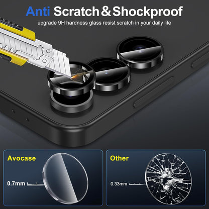 for Samsung Galaxy S24 FE Camera Lens Protector, Individual Metal Ring Tempered Glass Lens Cover, [Strong Adsorption] Scratch Resistant Ultra-Thin HD Clear Lens Cover, 1 Set-Black Ring