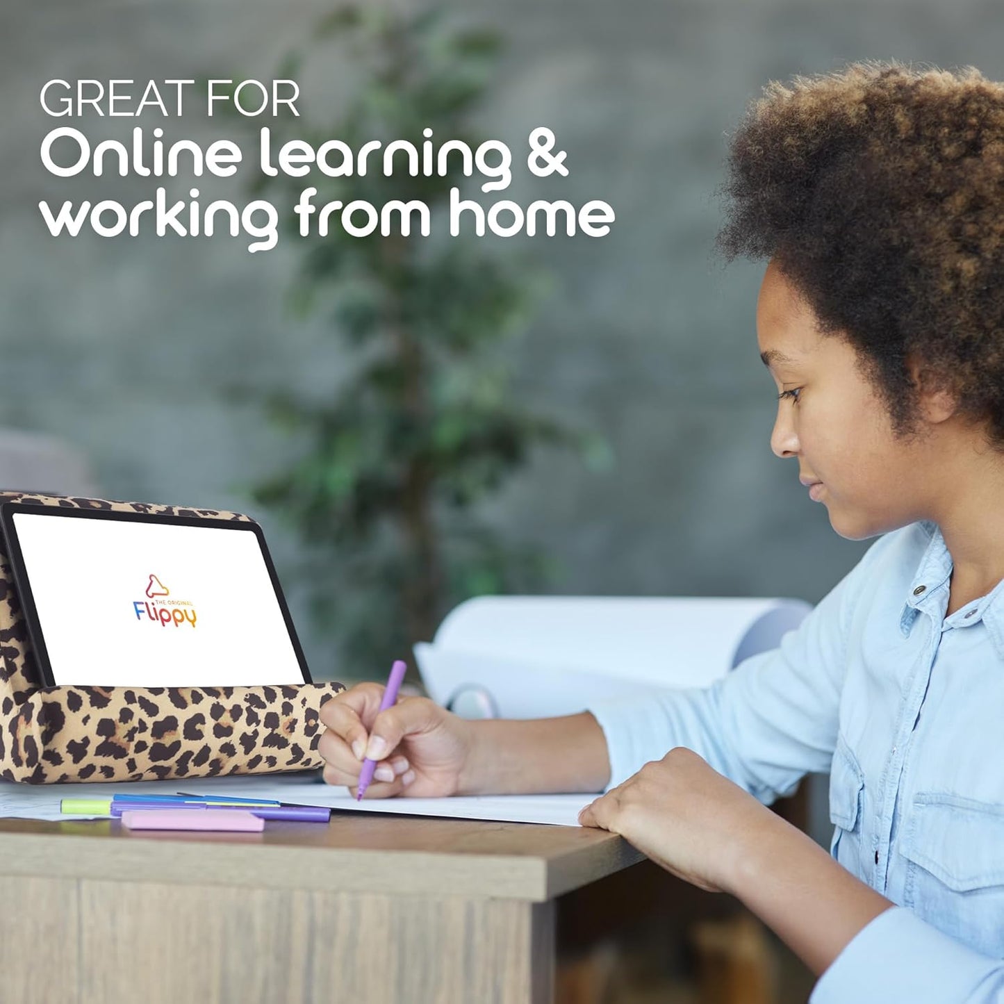 Flippy Tablet Pillow Stand - Cushion Tablet Stand & Holder, Bed Support for Lap and Desk, Compatible with Phone & Book Reading: Kindle, iPad Pro, iPhone & Samsung - Def Leopard