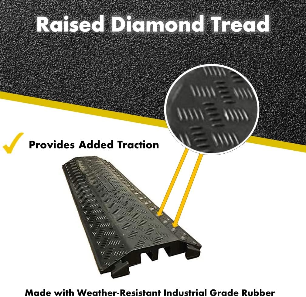 Kable Kontrol Drop Over Floor Cord Cover – 40” Inch Long 3 Channel Cable or Wire Protector – 10 Pcs Bulk Pack - Rubber Ramp for Indoor and Outdoor Use – Black